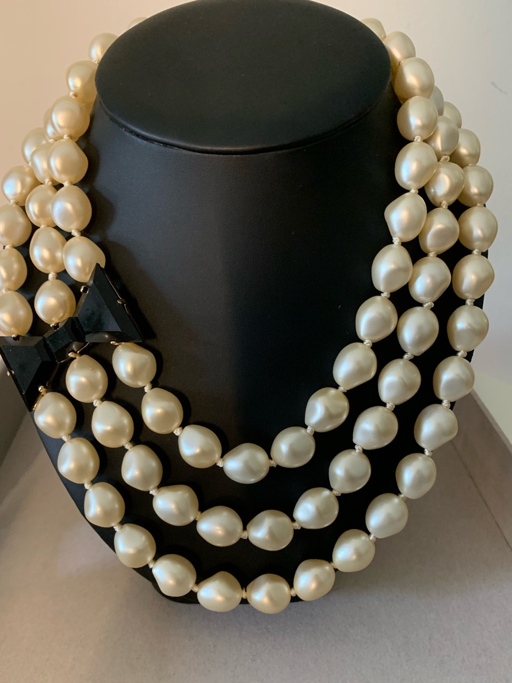 Kate Spade New York Black Tie Optional Triple Strand Pearl Necklace